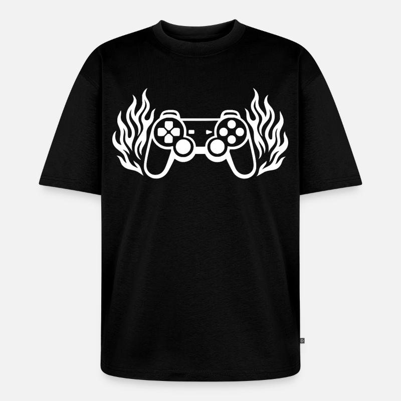 Flammen Controller, brennende Gamepad Grafik - Unisex Premium Oversized Bio T-Shirt - Schwarz