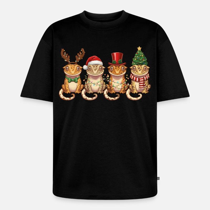 Kronengecko Weihnachtsmann Weihnachtsbeleuchtung - Unisex Premium Oversized Bio T-Shirt - Schwarz