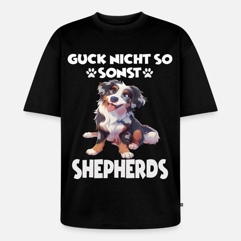 Australian Shepherd T Gassi Hundehalter Aussie - Unisex Premium Oversized Bio T-Shirt - Schwarz