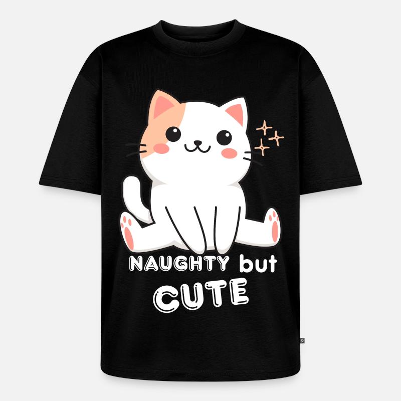 Chat Espiègle et Mignon - T-shirt Premium bio oversize Unisexe - noir