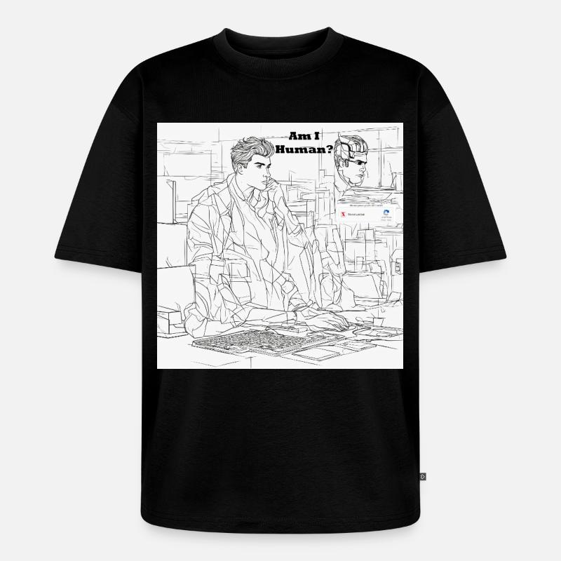 Mensch oder Roboter - Unisex Premium Oversized Bio T-Shirt - Schwarz