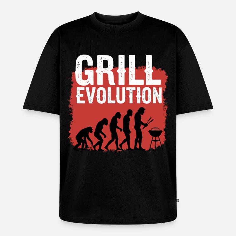 Grill Evolution Lustiger Grillmeister Spruch - Unisex Premium Oversized Bio T-Shirt - Schwarz