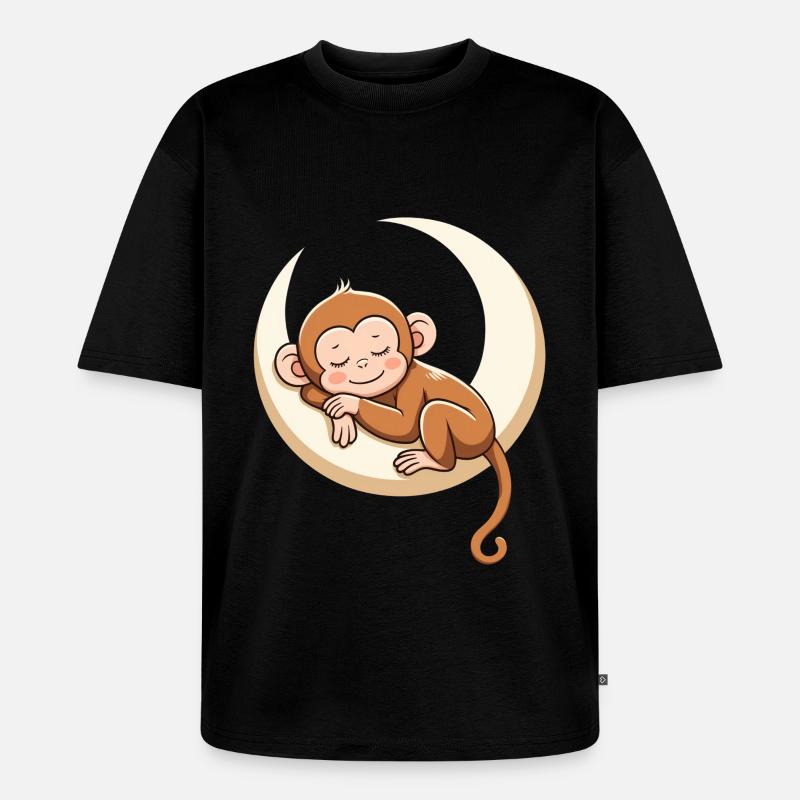 Sleeping monkey on moon pillow - Unisex Premium Oversized Organic T-Shirt - black