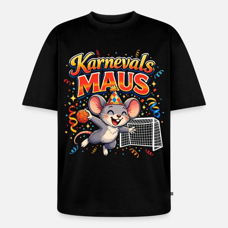 Karnevalsmaus Handball Geschenk Lustig Fasching - Unisex Premium Oversized Bio T-Shirt - Schwarz