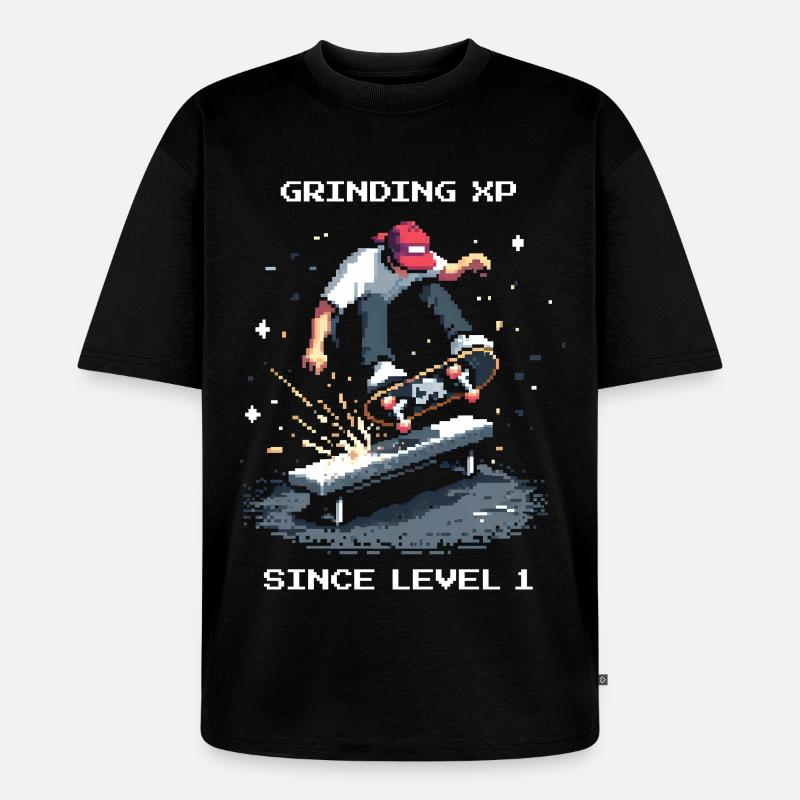 Grinding XP seit Level 1 | Skateboard - Unisex Premium Oversized Bio T-Shirt - Schwarz
