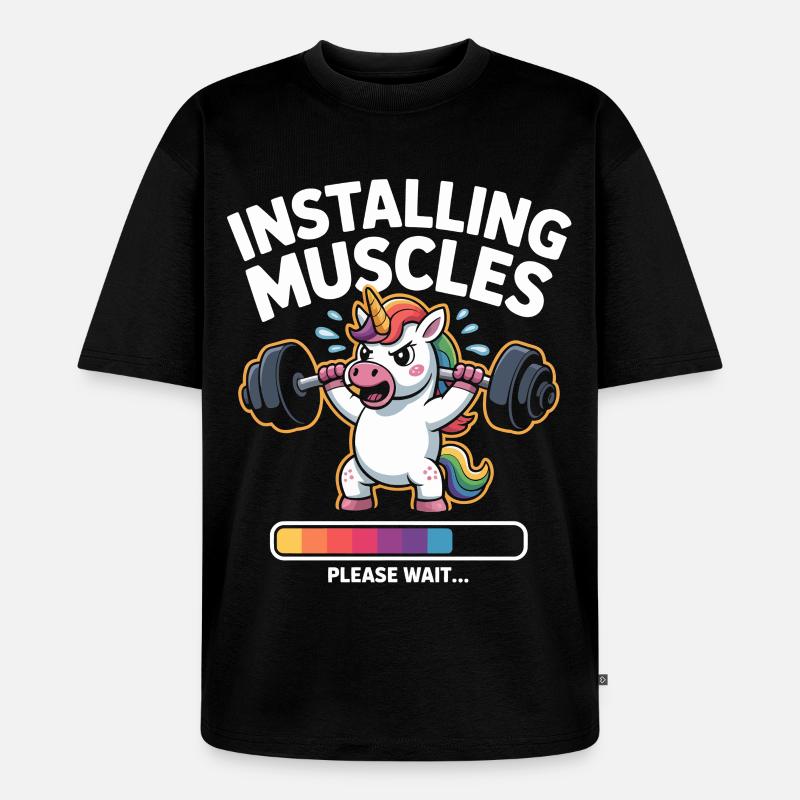 Einhorn hebt Gewichte - Unisex Premium Oversized Bio T-Shirt - Schwarz