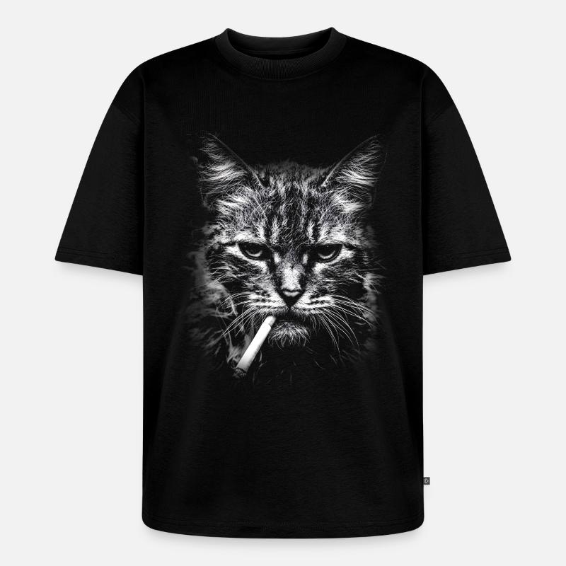 Rauchen, Zigarette, Katze raucht eine Zigarette - Unisex Premium Oversized Bio T-Shirt - Schwarz