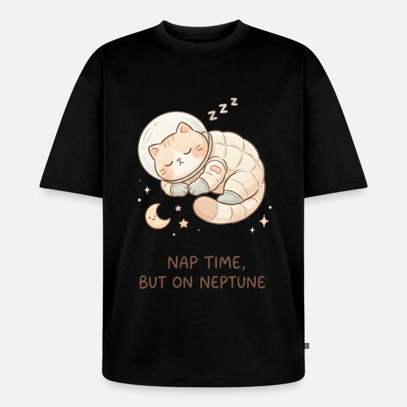 Nap Neptune | Chat de l’espace mignon - T-shirt Premium bio oversize Unisexe - noir
