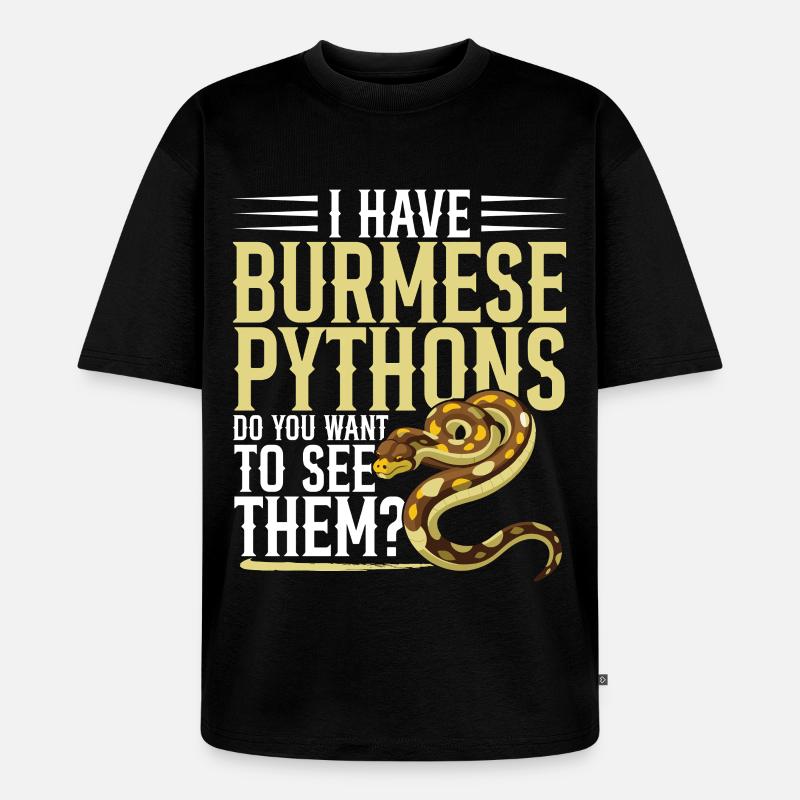 Burmesische Python HDE Schlangen-Stofftier-Reptil - Unisex Premium Oversized Bio T-Shirt - Schwarz
