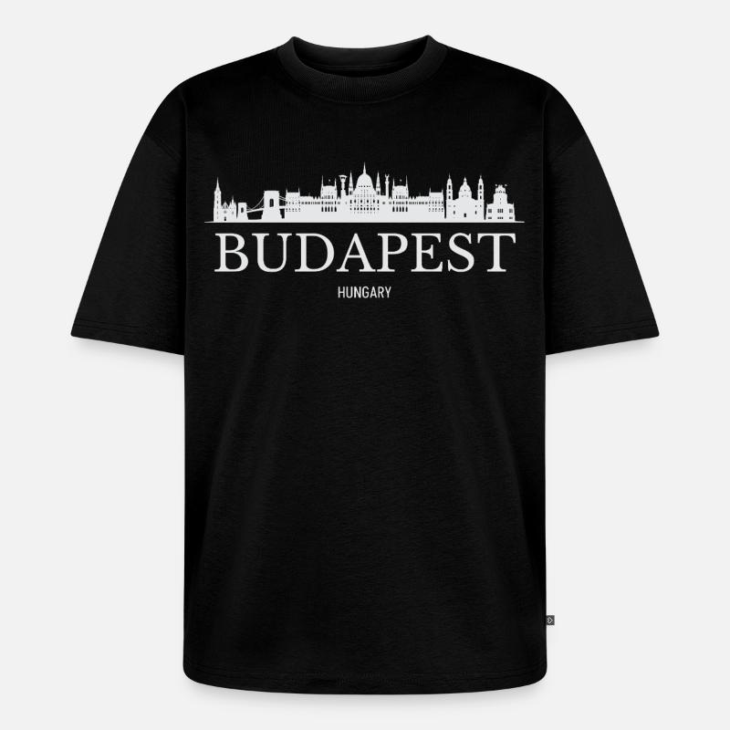 Budapester Skyline, Budapest, Ungarn - Unisex Premium Oversized Bio T-Shirt - Schwarz