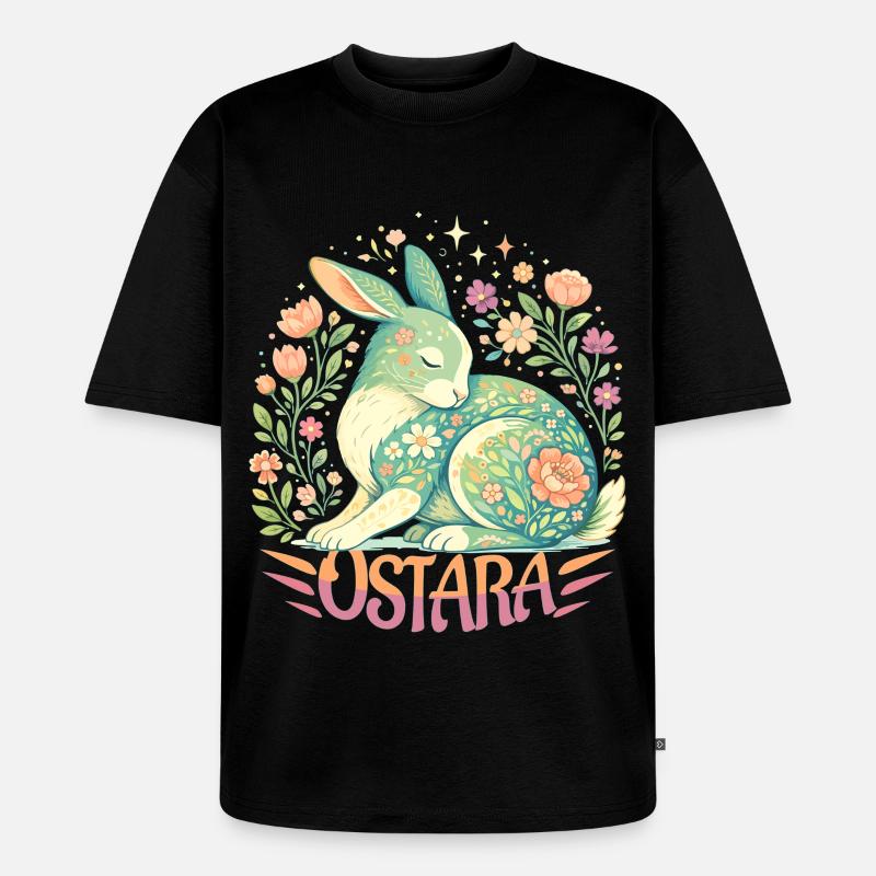 Ostara siunaa hyvää pääsiäistä Ostara Rabbit - Premium unisex Oversized luomu-t-paita - musta