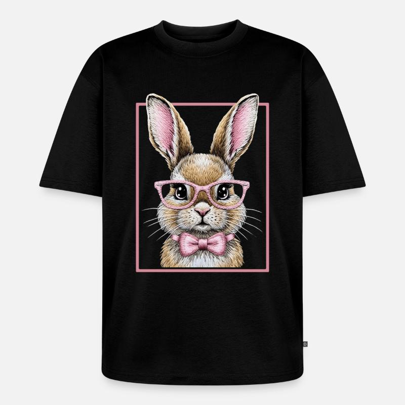 Cute Bunny mit Brille – Lustiges Hasendesign  - Unisex Premium Oversized Bio T-Shirt - Schwarz