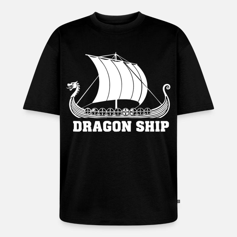 Drakkar-Drachen-Schiff Wikinger-Norse-Schiff - Unisex Premium Oversized Bio T-Shirt - Schwarz