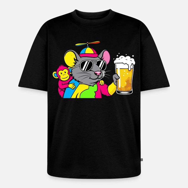 Party Maus mit Bier - Unisex Premium Oversized Bio T-Shirt - Schwarz