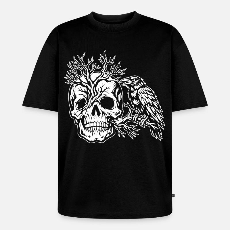 Schädel, Baum und Rabe - Unisex Premium Oversized Bio T-Shirt - Schwarz