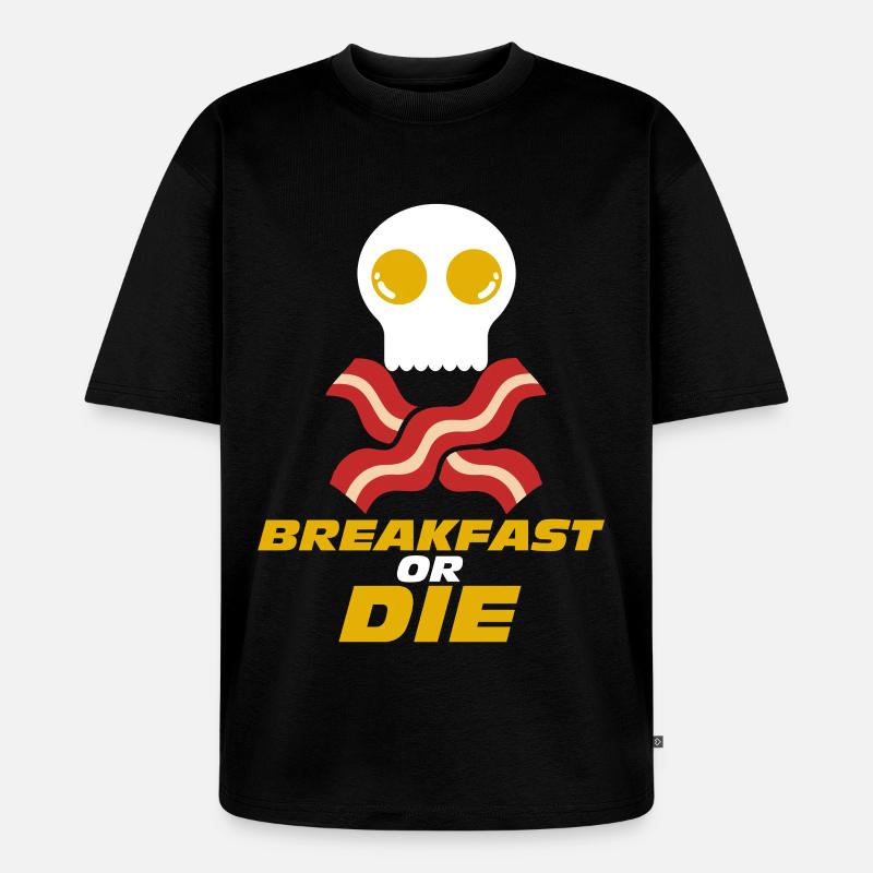 Frühstück oder Totenkopf-Speck-Ei - Unisex Premium Oversized Bio T-Shirt - Schwarz