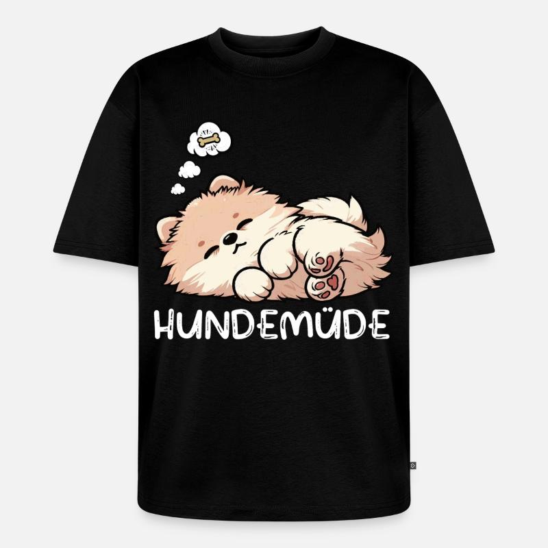 Hundemüde Zwergspitz Zwergspitze Spitzhund Spitz - Unisex Premium Oversized Bio T-Shirt - Schwarz