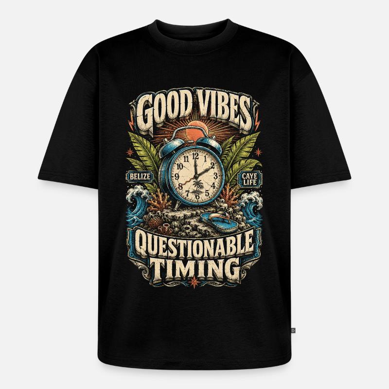 Belize Belizean Root Questionable Timing - Unisex Premium Oversized Organic T-Shirt - black
