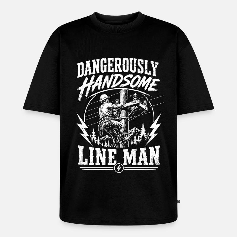 Lineman Elektriker Strom Technik Motiv - Unisex Premium Oversized Bio T-Shirt - Schwarz