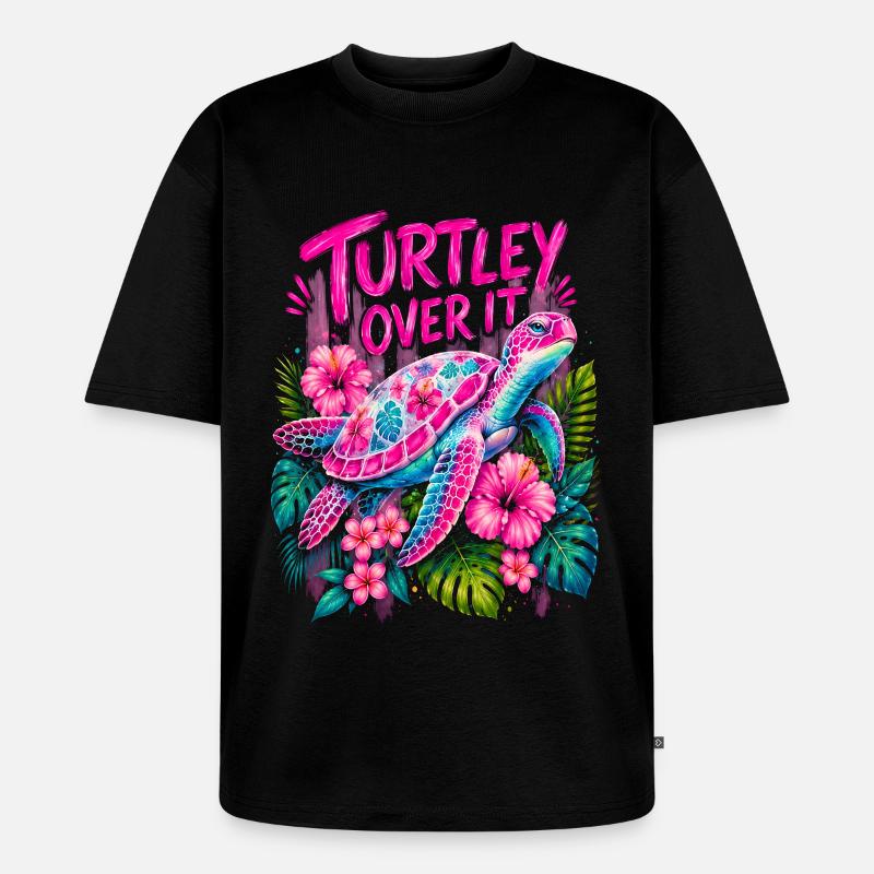 Turtley Over It Cute Turtle Flower - Unisex Premium Oversized Bio T-Shirt - Schwarz