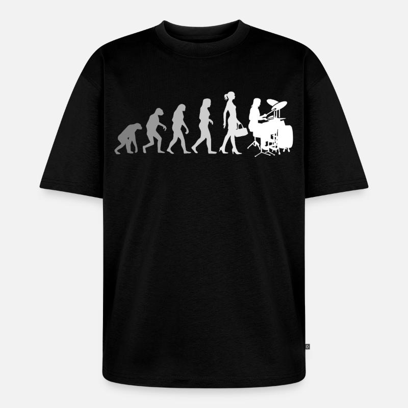 Evolution Schlagzeugerin Percussion Drummer - Unisex Premium Oversized Bio T-Shirt - Schwarz