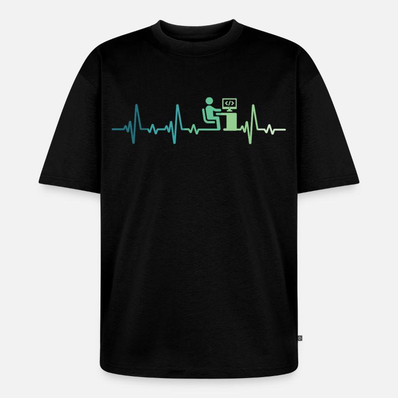 Heartbeat Programmer Developer - Unisex Premium Oversized Organic T-Shirt - black