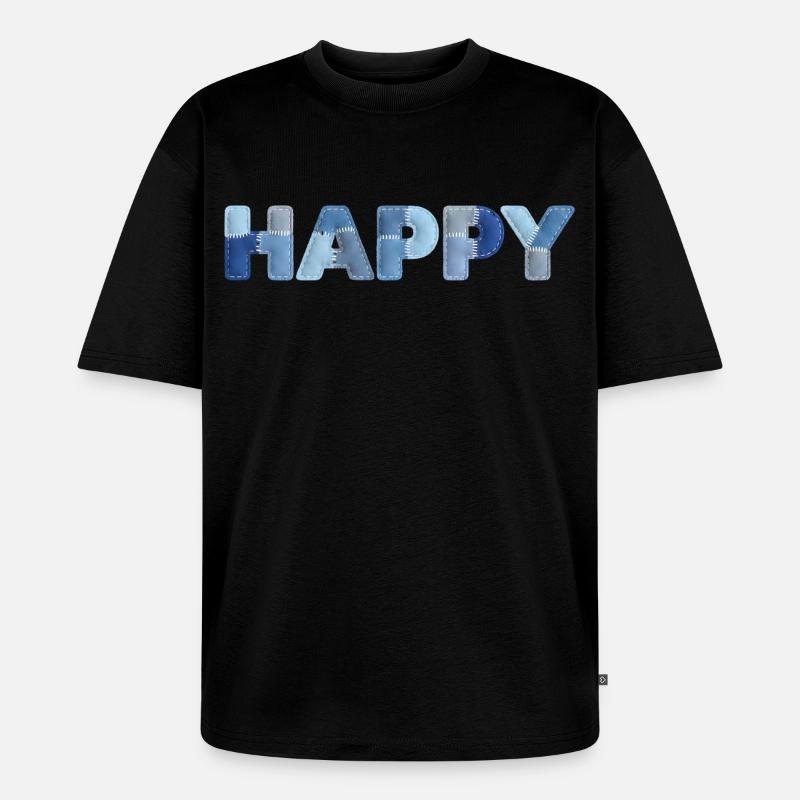 HAPPY Denim Patchwork neuer Trend - Unisex Premium Oversized Bio T-Shirt - Schwarz