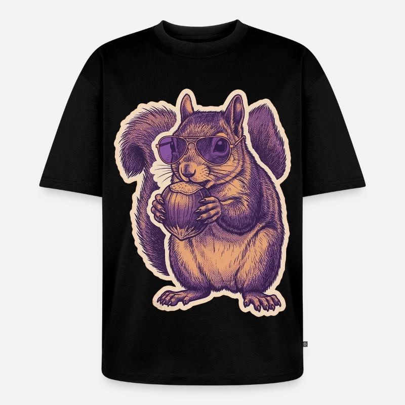 Eichhörnchen Mit Sonnenbrille Knabbert Haselnuss - Unisex Premium Oversized Bio T-Shirt - Schwarz