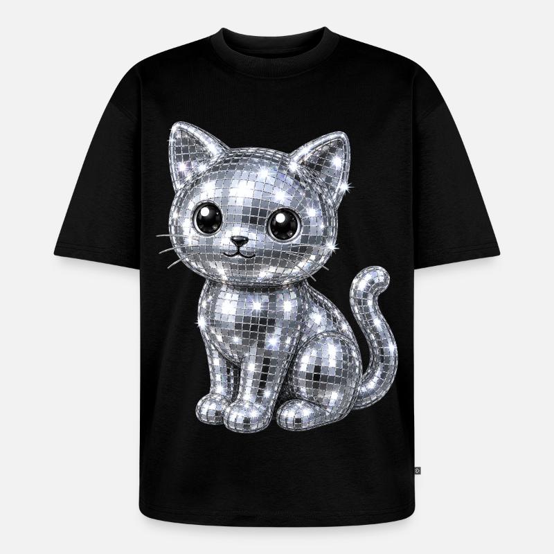 Katze Disco Glitzer - Unisex Premium Oversized Bio T-Shirt - Schwarz