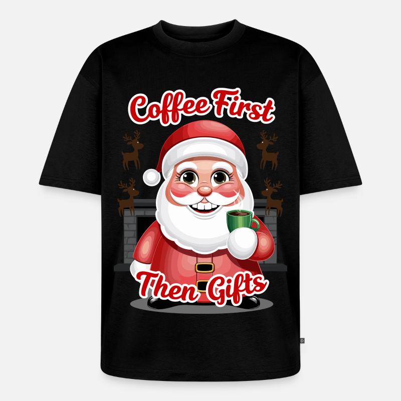 Weihnachtsmann mit Kaffee - Unisex Premium Oversized Bio T-Shirt - Schwarz