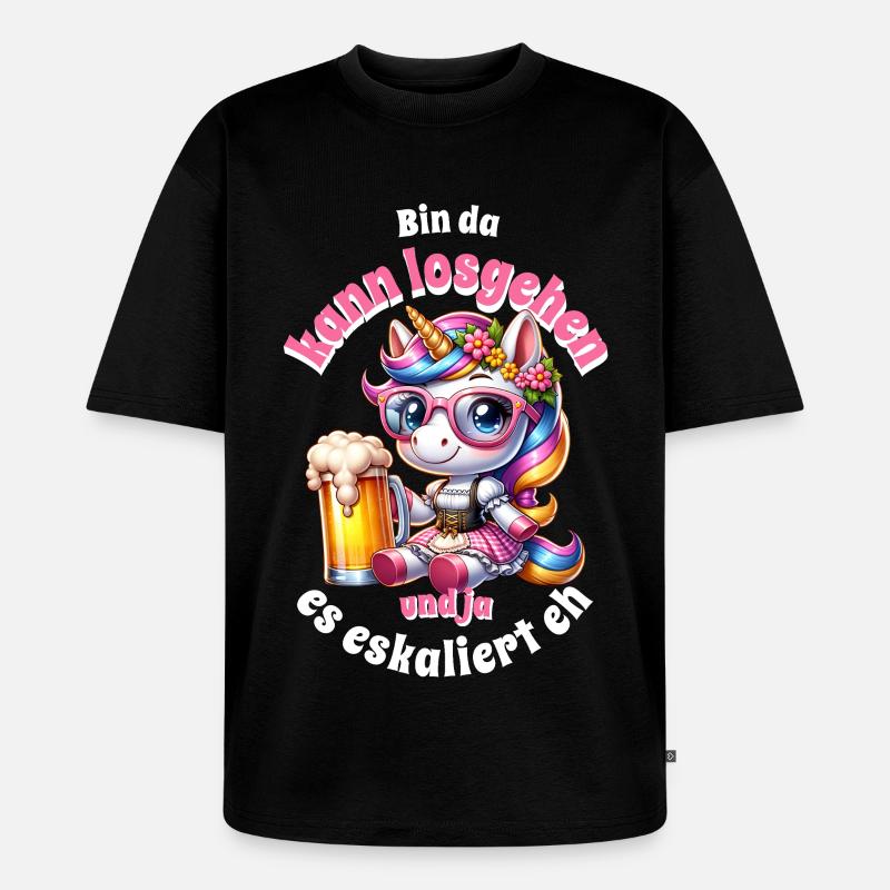 Kleines Einhorn Bierfreude - Unisex Premium Oversized Bio T-Shirt - Schwarz
