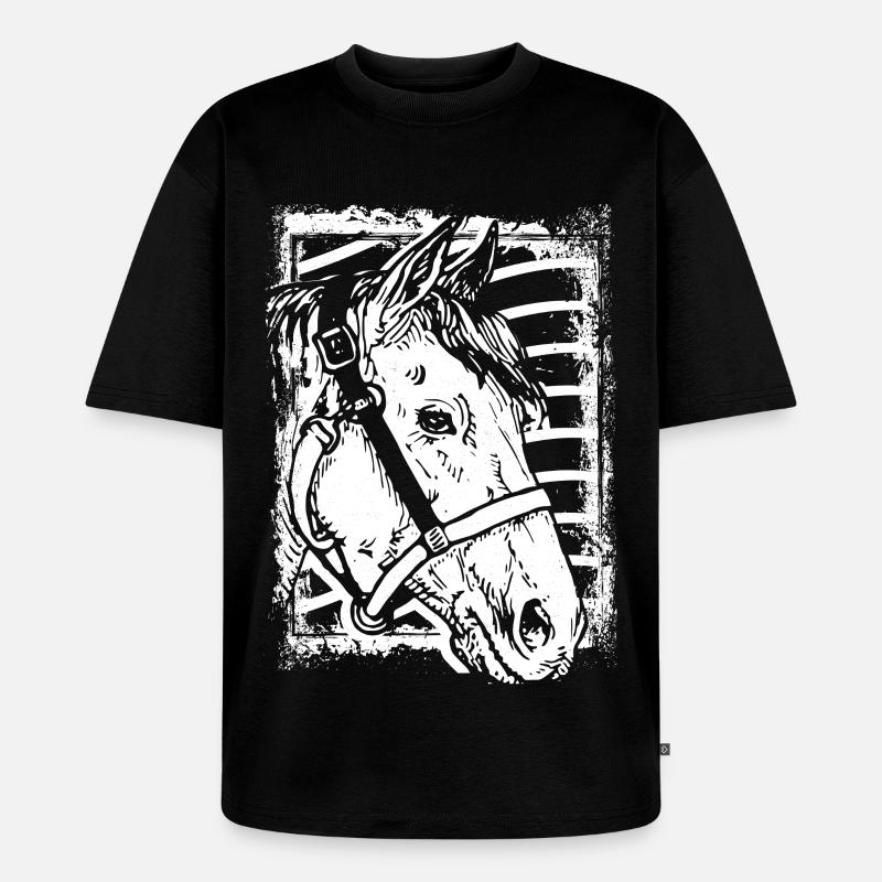 Reiten - Reiter - Pferd - Pferdekopf - Unisex Premium Oversized Bio T-Shirt - Schwarz