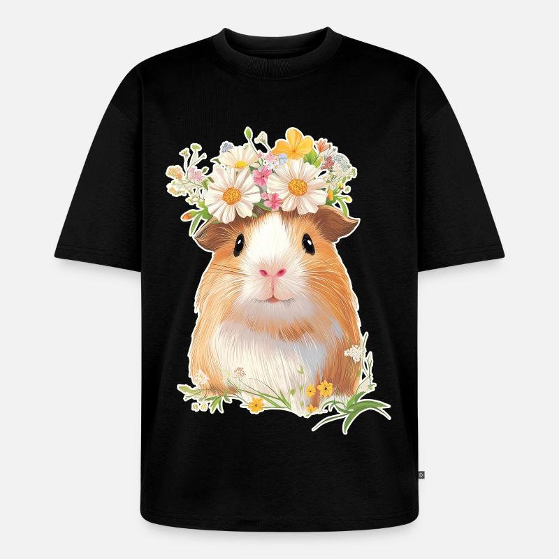 Cochon d’Inde avec des fleurs - T-shirt Premium bio oversize Unisexe - noir