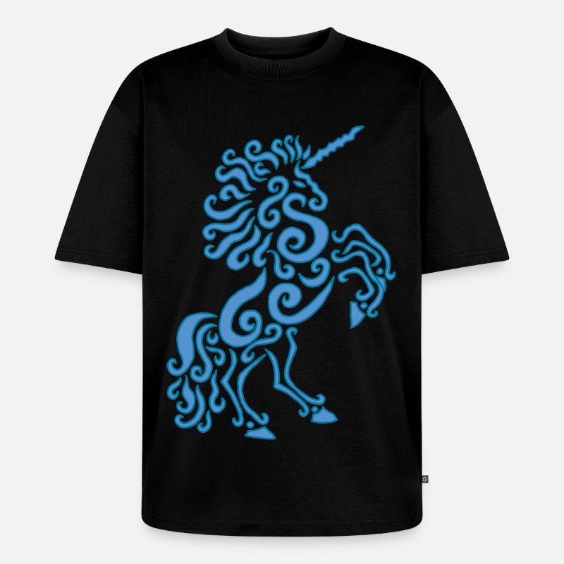 Blaues Einhorn Pferd - Unisex Premium Oversized Bio T-Shirt - Schwarz