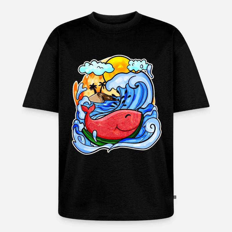 Baleine pastèque - T-shirt Premium bio oversize Unisexe - noir