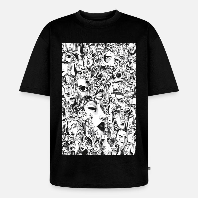 Masken-Mosaik: Gesichtskarussell - Unisex Premium Oversized Bio T-Shirt - Schwarz