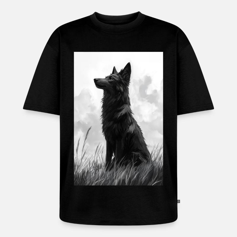 Illustration eines Wolfes - Unisex Premium Oversized Bio T-Shirt - Schwarz