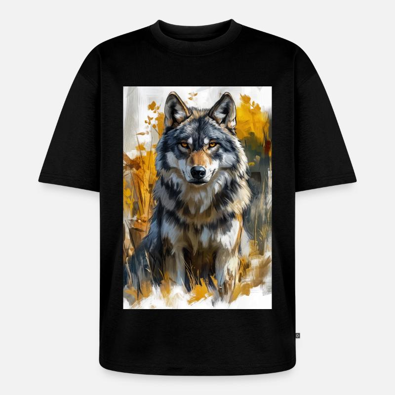 Illustration eines Wolfes - Unisex Premium Oversized Bio T-Shirt - Schwarz