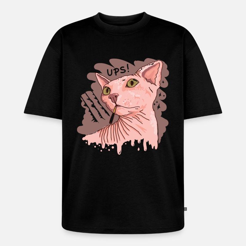 Sphynx Katze mit Zigarette - Unisex Premium Oversized Bio T-Shirt - Schwarz