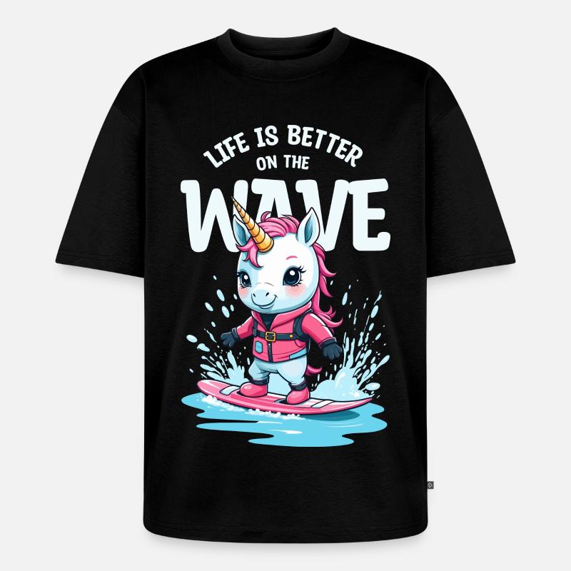 Wakeboard Einhorn - Unisex Premium Oversized Bio T-Shirt - Schwarz