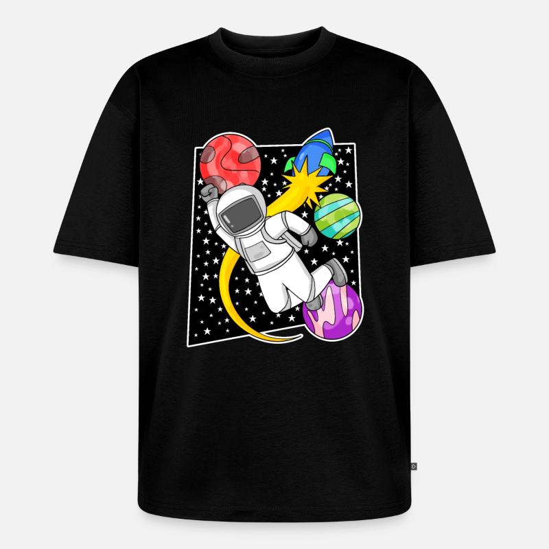 Astronaute dans l’espace avec fusée - T-shirt Premium bio oversize Unisexe - noir