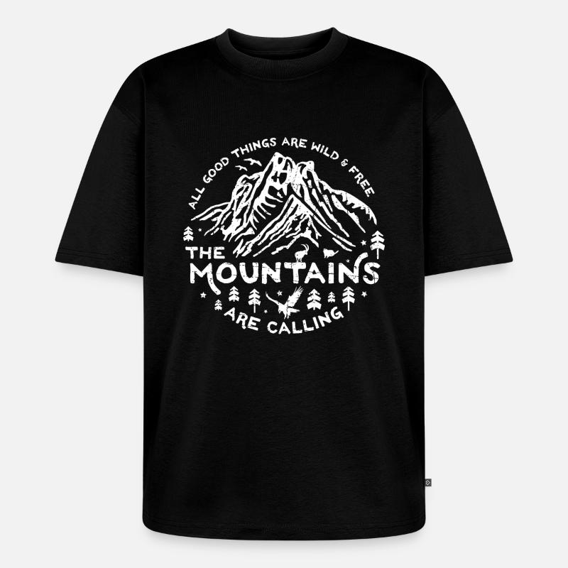 Mountains Calling white - Unisex Premium Oversized Bio T-Shirt - Schwarz