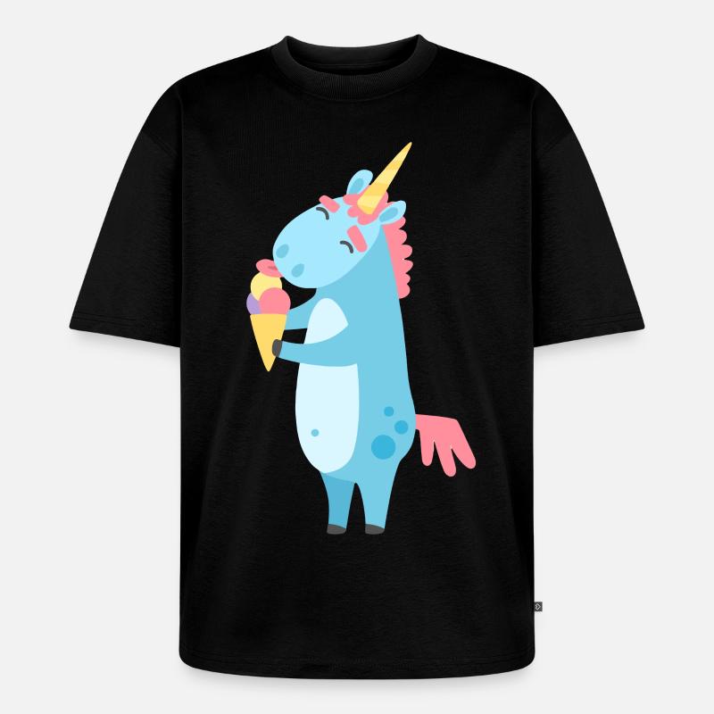 Einhorn mit Eis - Unisex Premium Oversized Bio T-Shirt - Schwarz