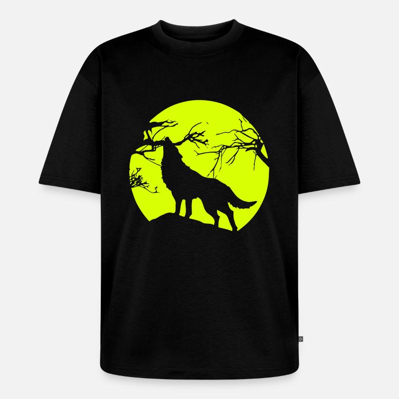wolf - mond - baum - Unisex Premium Oversized Bio T-Shirt - Schwarz