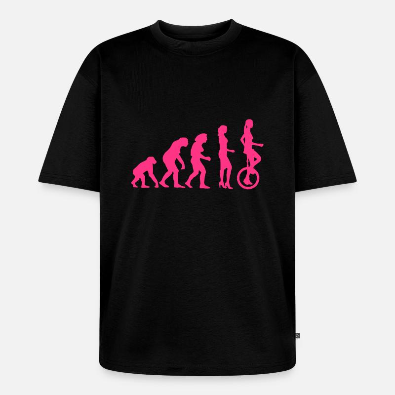 evolution_einradfahrerin_1c - Unisex Premium Oversized Bio T-Shirt - Schwarz