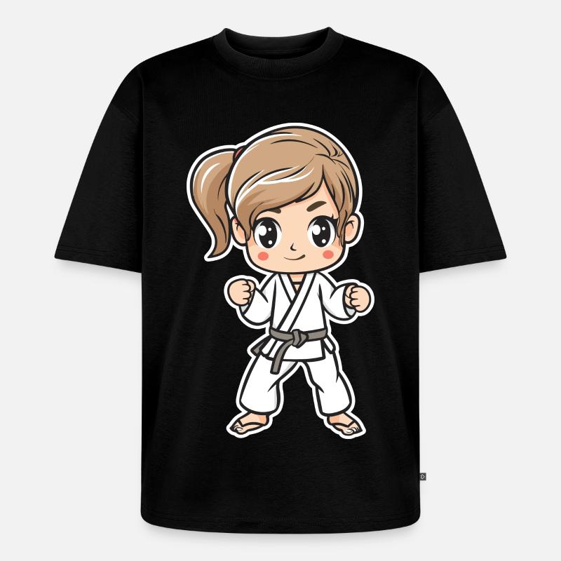 Karate Mädchen Comic - Unisex Premium Oversized Bio T-Shirt - Schwarz