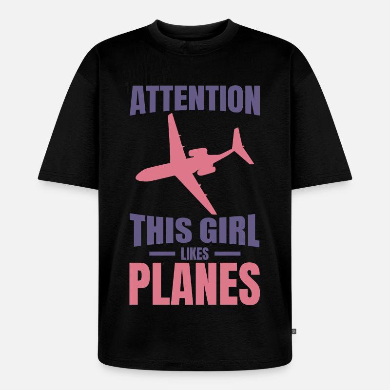 Flugzeug Mädchen - Unisex Premium Oversized Bio T-Shirt - Schwarz
