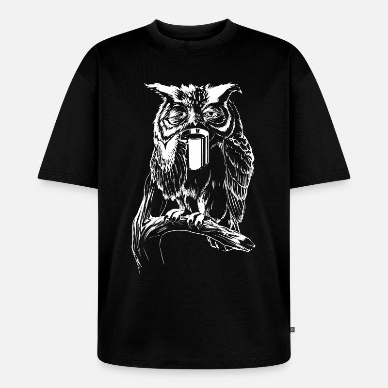 Kaffee- Eule - Unisex Premium Oversized Bio T-Shirt - Schwarz