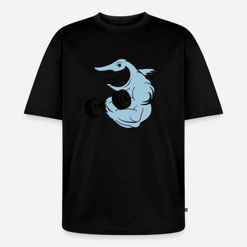 shark_bodybuilder - Unisex Premium Oversized Bio T-Shirt - Schwarz