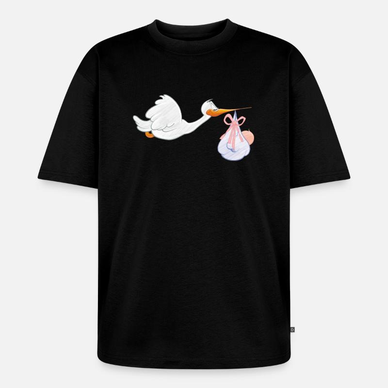 Cigogne avec bébé - T-shirt Premium bio oversize Unisexe - noir